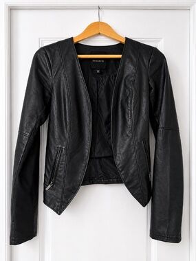 Dynamite Black Faux Leather Open Front Jacket